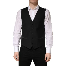 Black Wool Single Breasted Men Waistcoat Vest