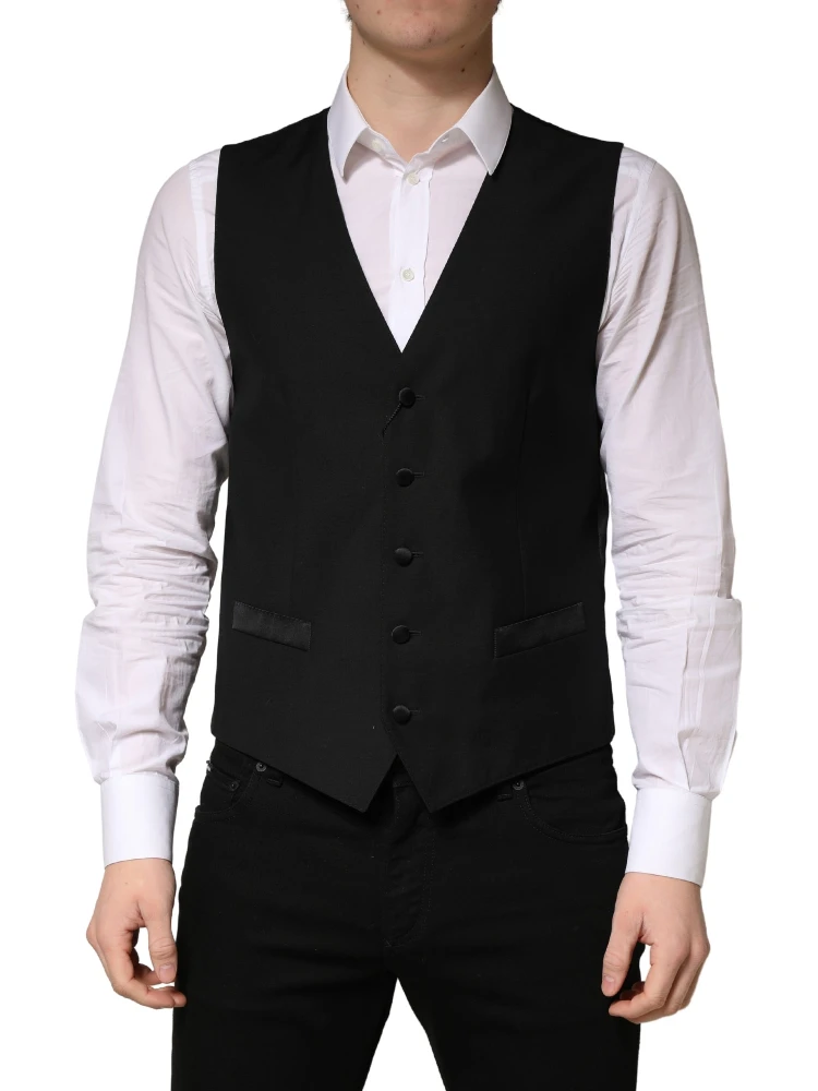 Black Wool Single Breasted Men Waistcoat Vest