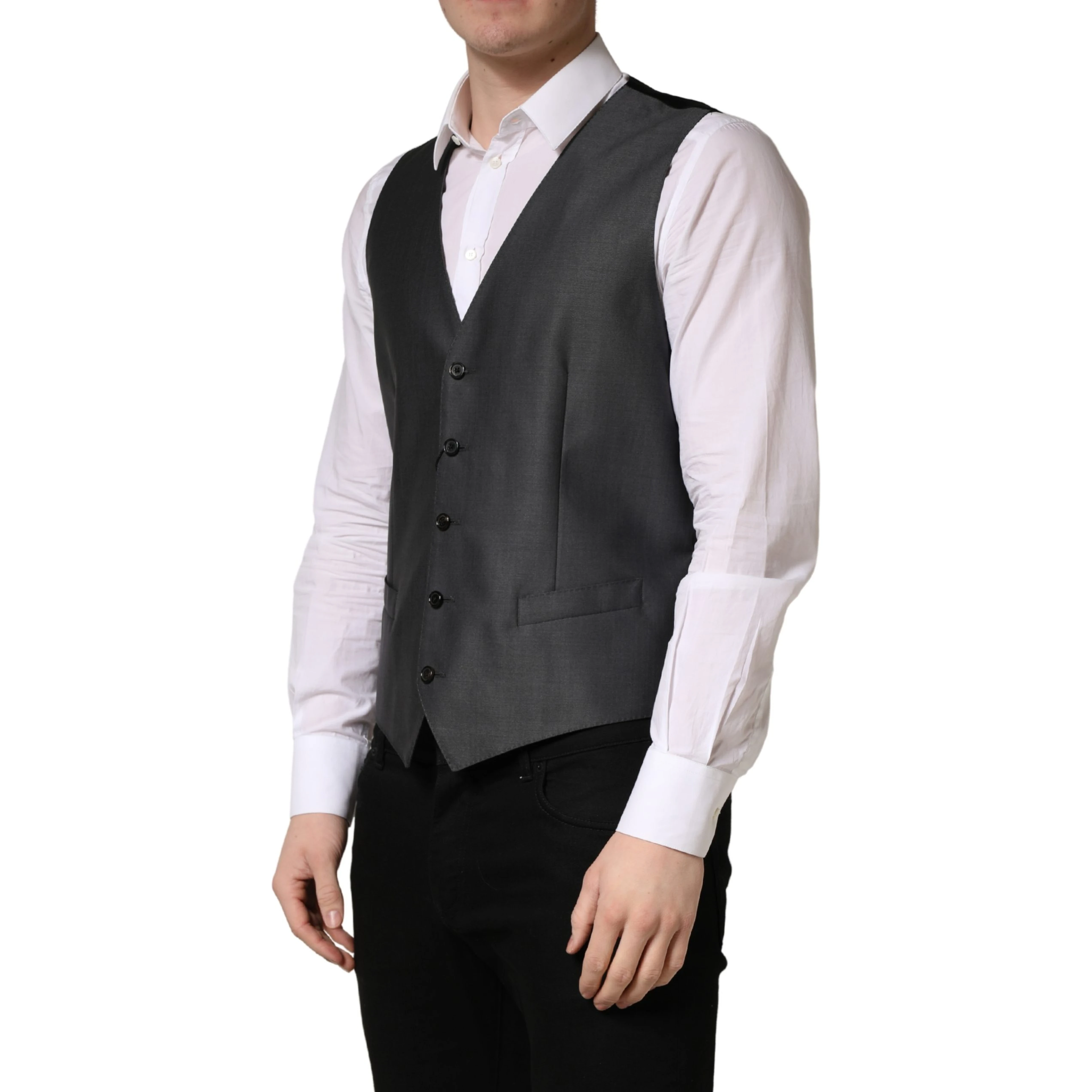 Dark Gray Single Breasted Men Waistcoat Vest