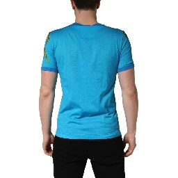 Blue Palm Tree Print Cotton CrewNeck T-shirt