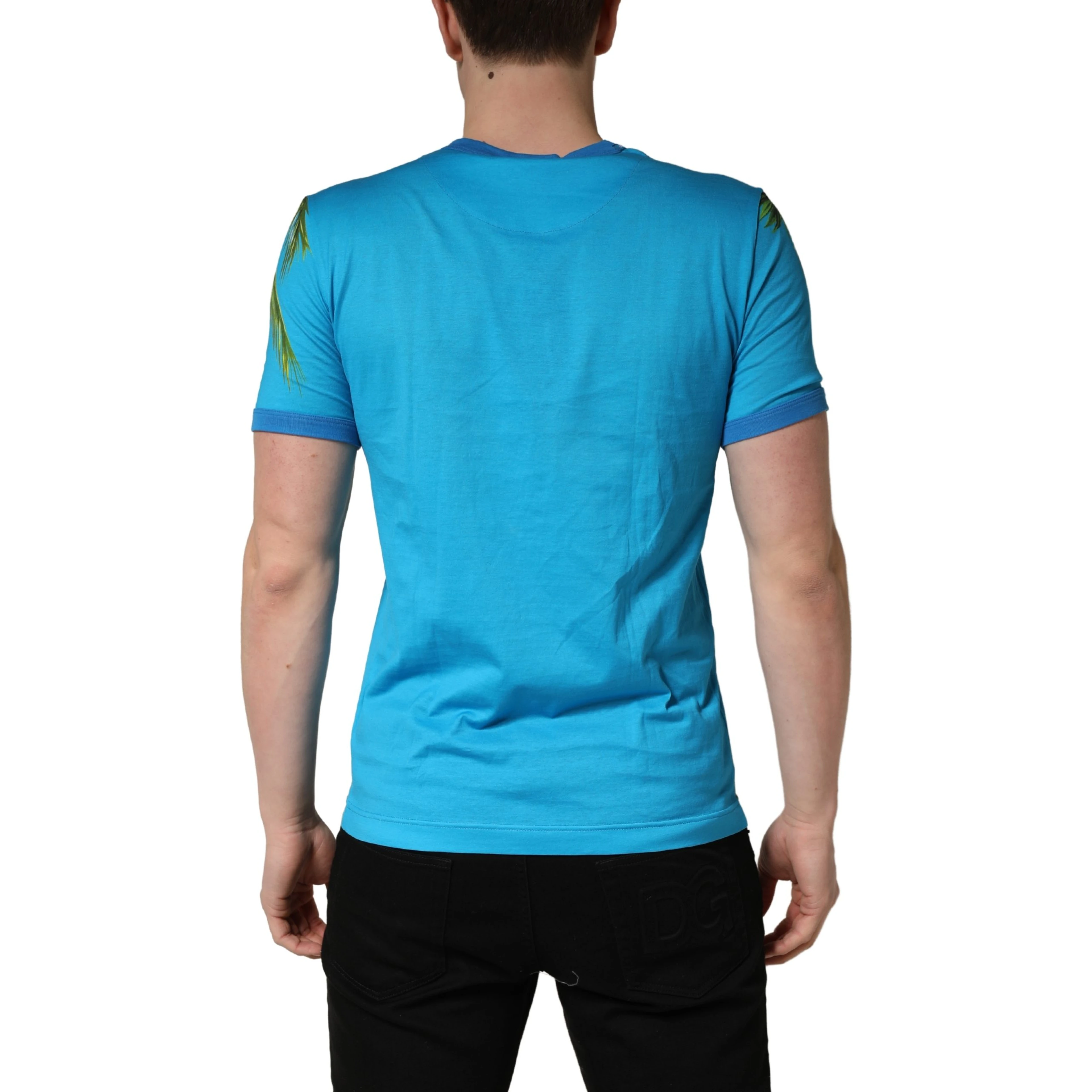 Blue Palm Tree Print Cotton CrewNeck T-shirt