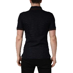 Dark Blue Silk Short Sleeve Men Polo T-shirt