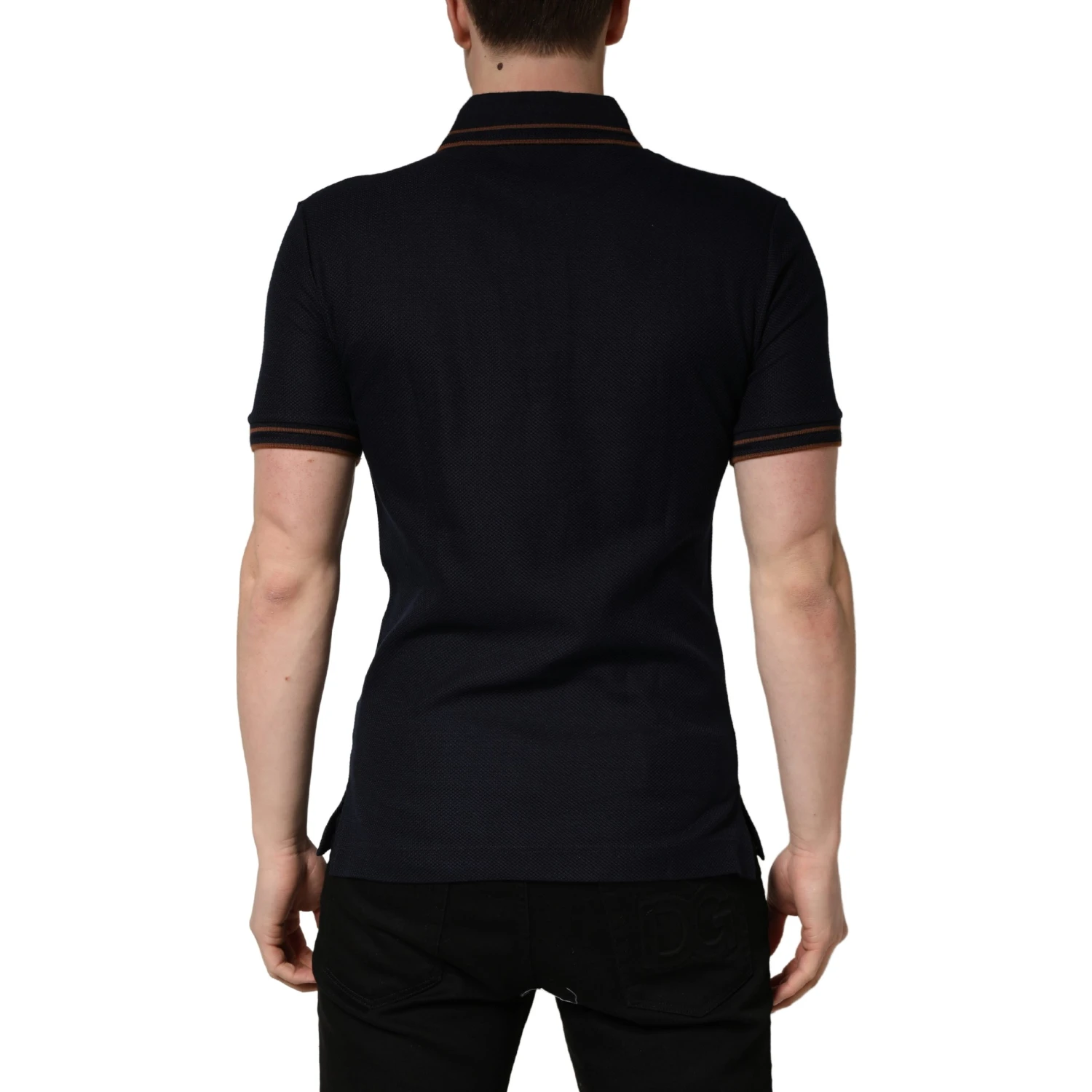 Dark Blue Silk Short Sleeve Men Polo T-shirt
