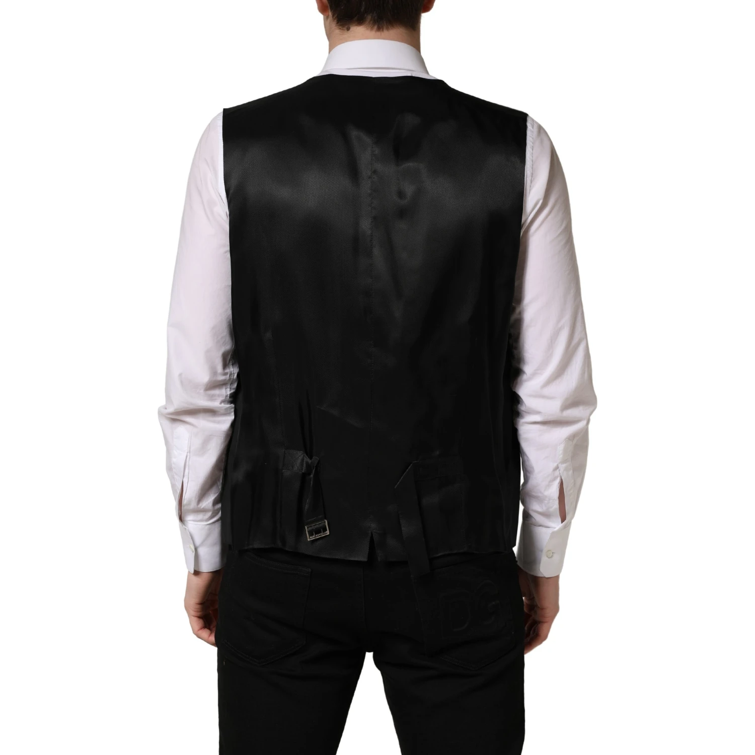 Black Wool Single Breasted Waistcoat Vest