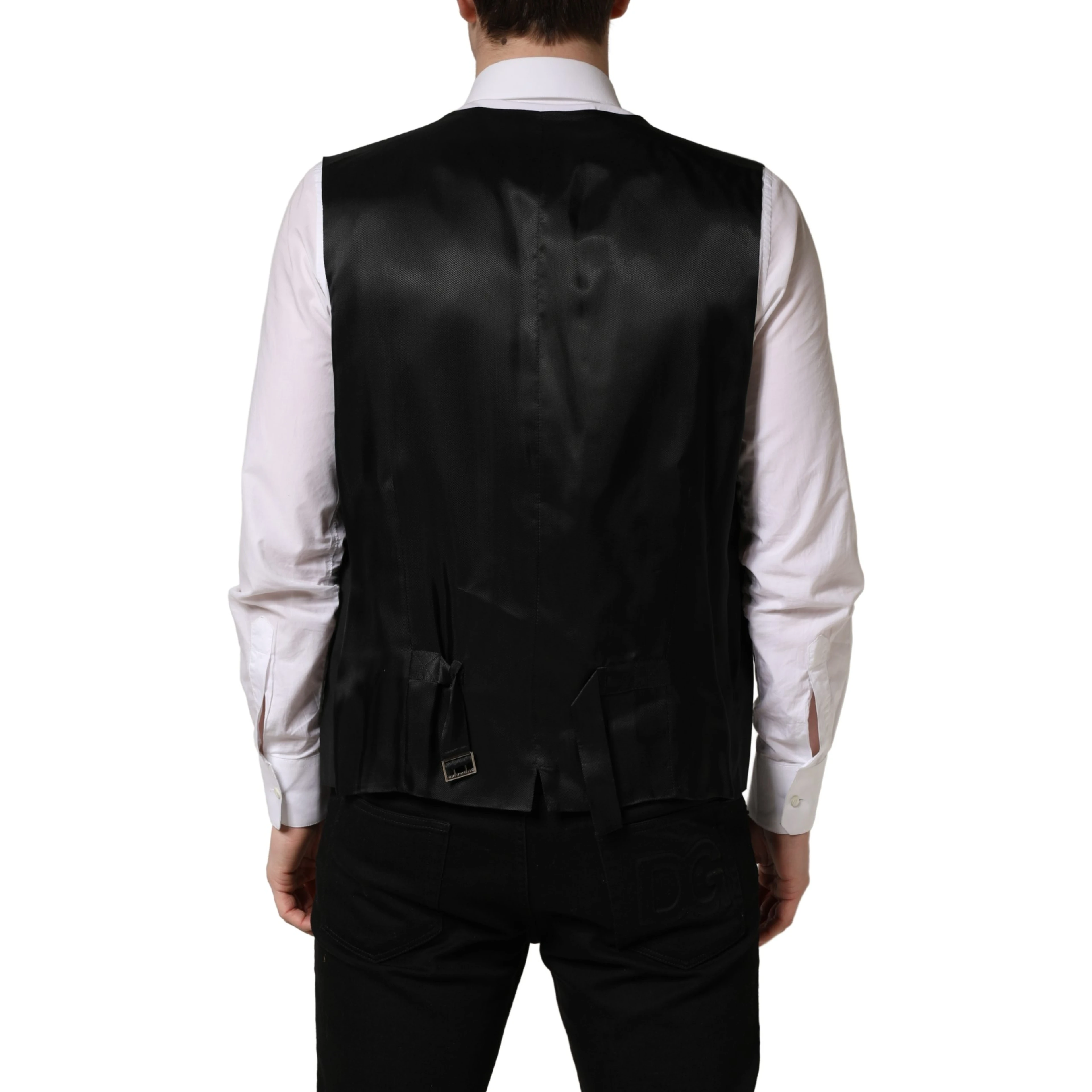 Black Wool Single Breasted Waistcoat Vest
