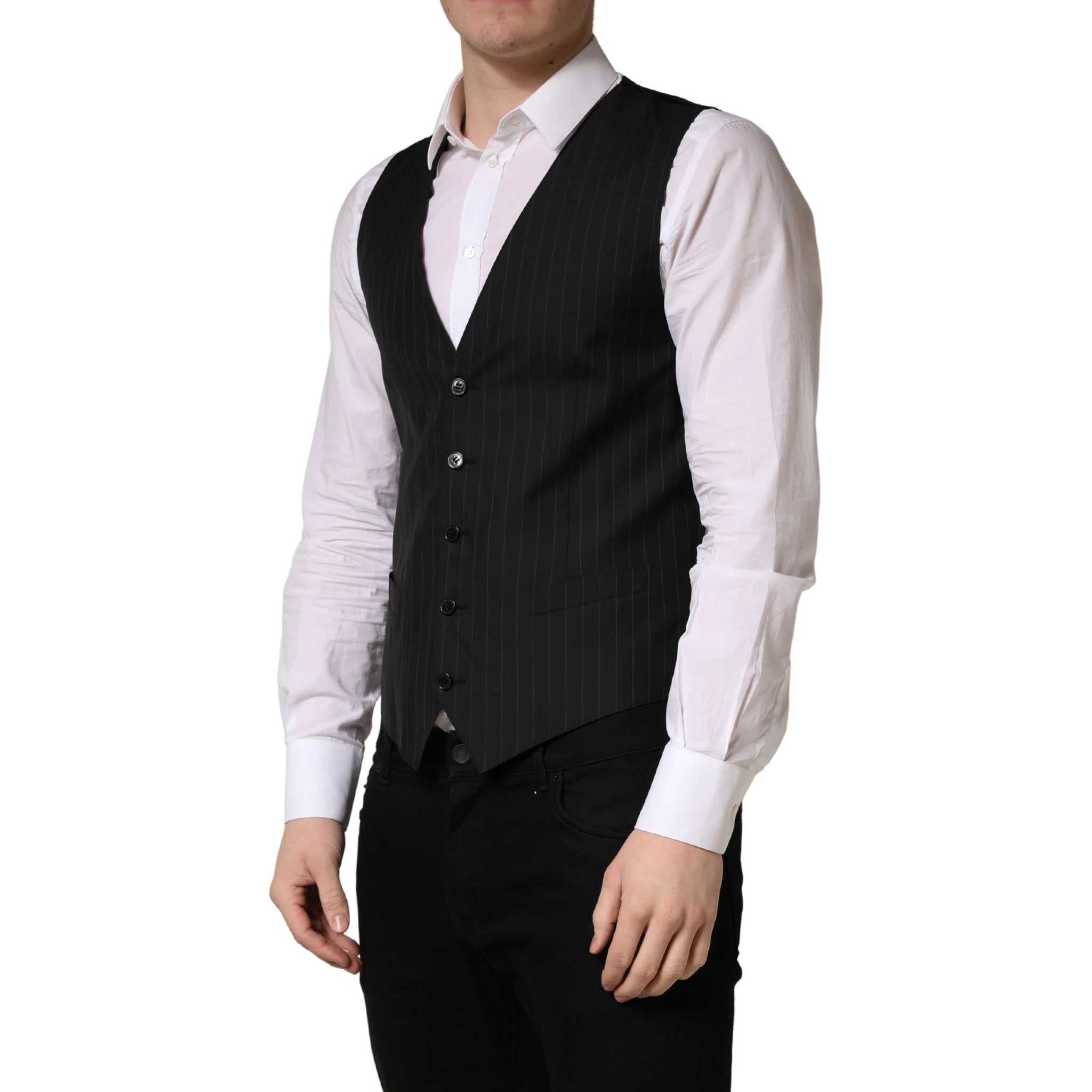 Black Stripe Single Breasted Waistcoat Vest