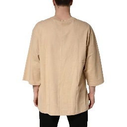 Beige Cotton Roundneck Oversized Fit T-shirt