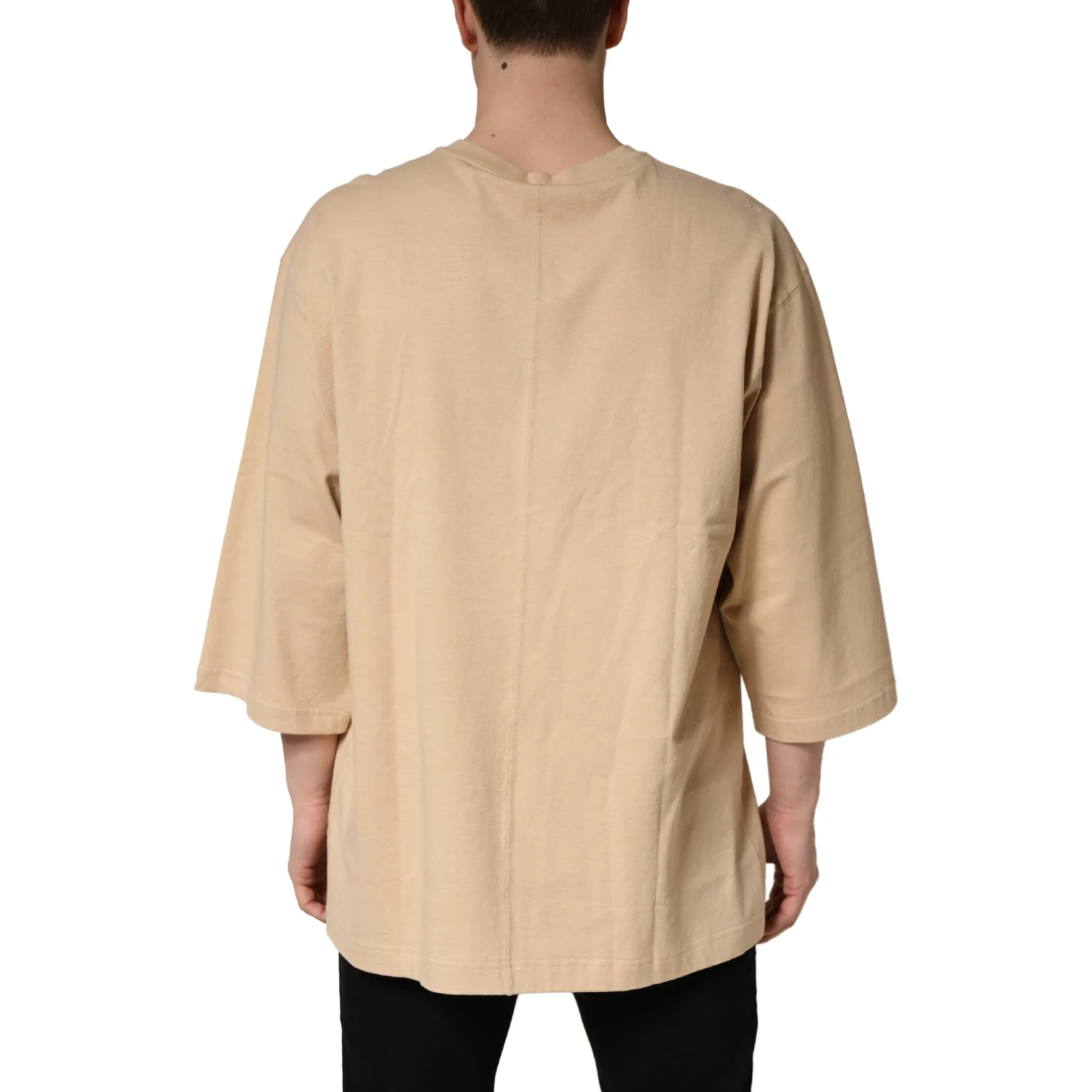 Beige Cotton Roundneck Oversized Fit T-shirt