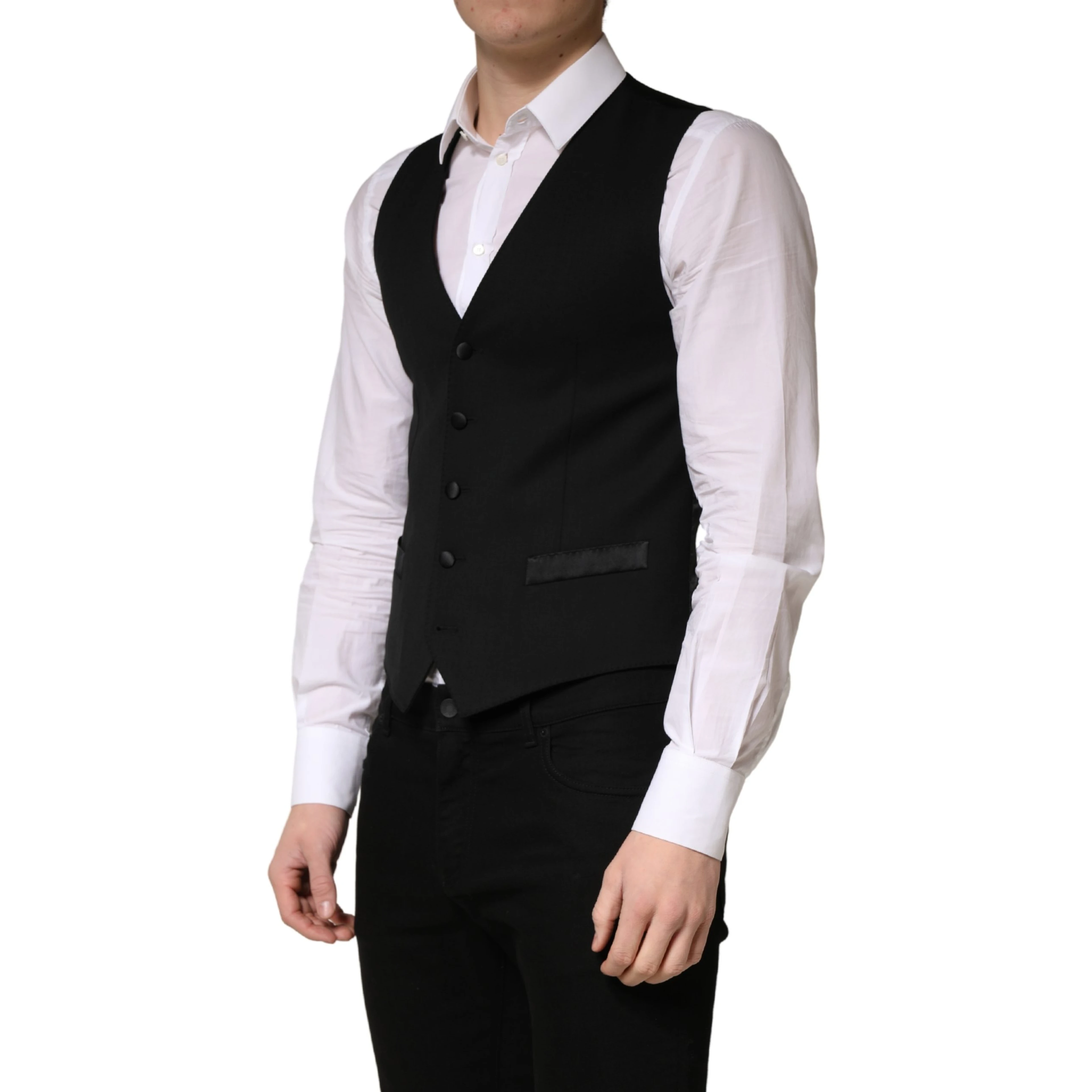 Black Wool Single Breasted Men Waistcoat Vest