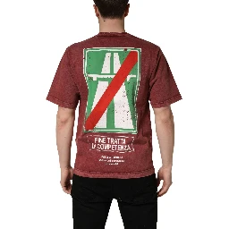 Maroon Print Round Neck Short Sleeve T-shirt