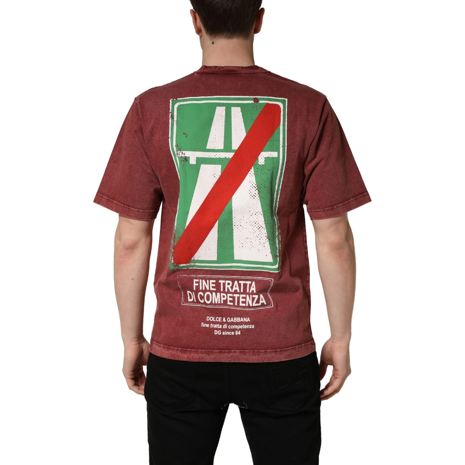 Maroon Print Round Neck Short Sleeve T-shirt