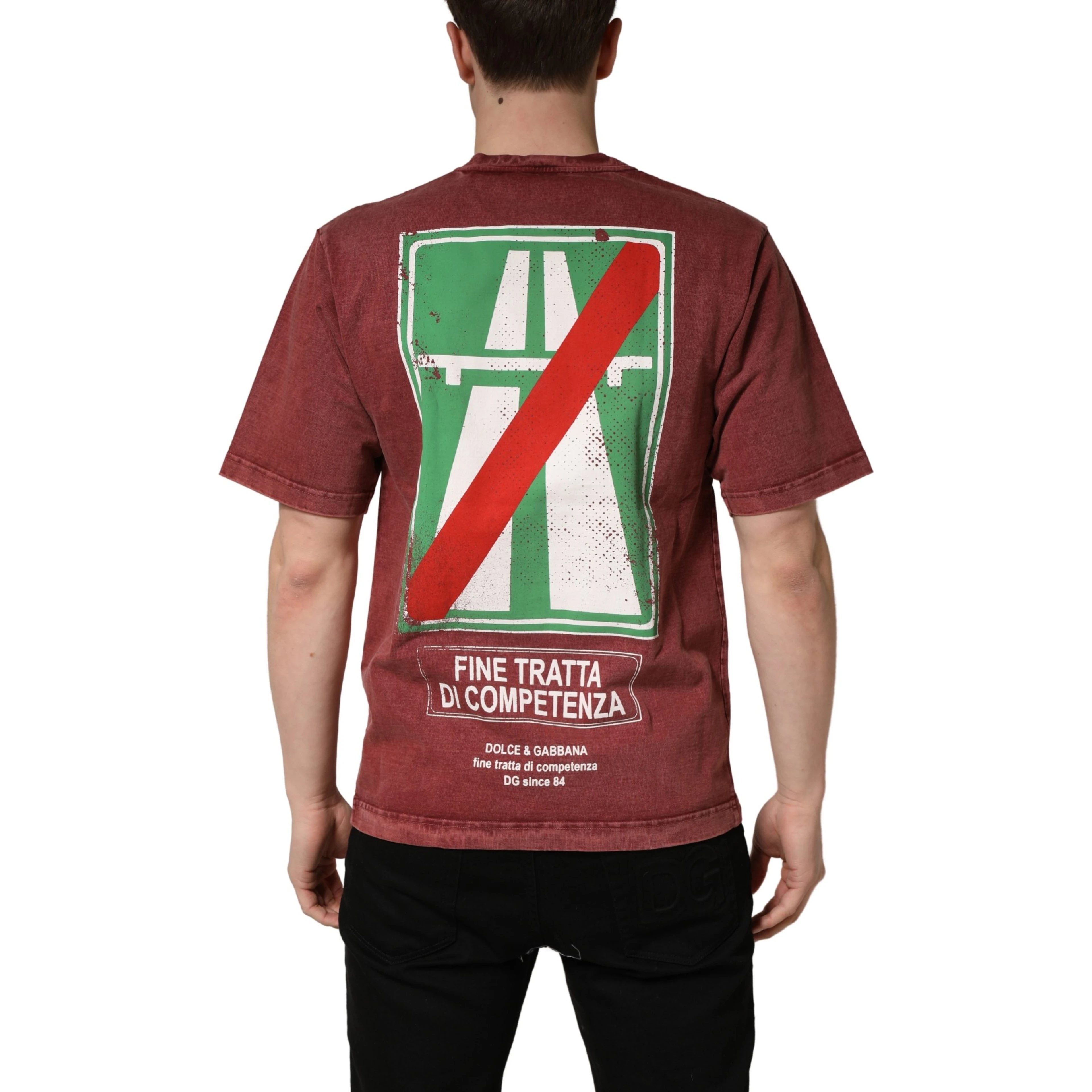 Maroon Print Round Neck Short Sleeve T-shirt