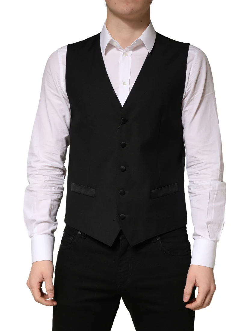 Black Wool Single Breasted Men Waistcoat Vest