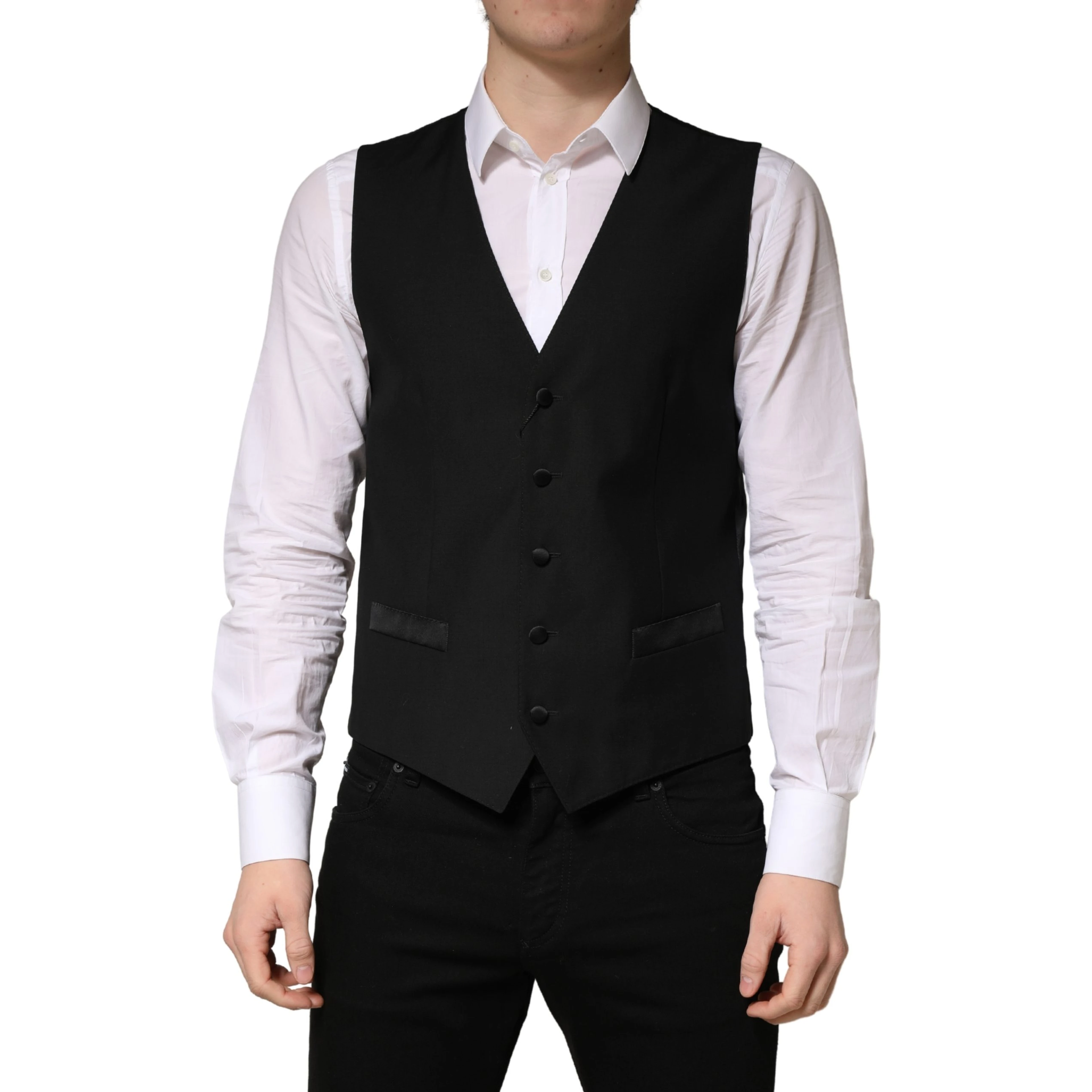 Black Wool Single Breasted Men Waistcoat Vest