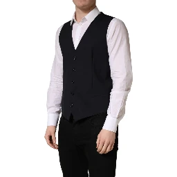 Black Wool Single Breasted Waistcoat Vest