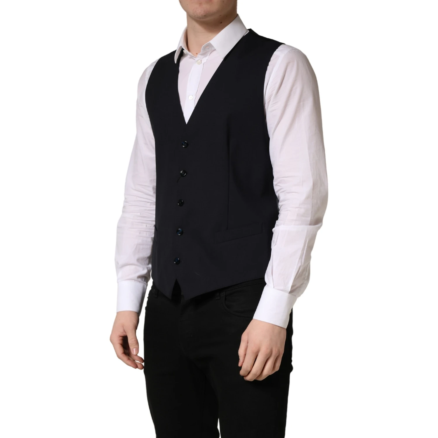 Black Wool Single Breasted Waistcoat Vest