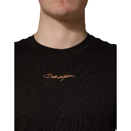 Brown Logo Embroidered Men Crew Neck T-shirt