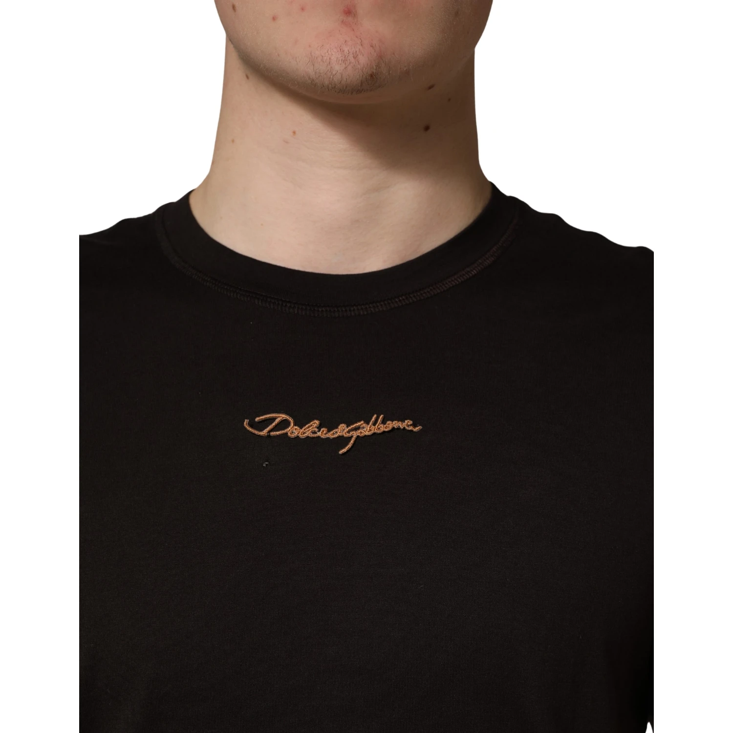 Brown Logo Embroidered Men Crew Neck T-shirt
