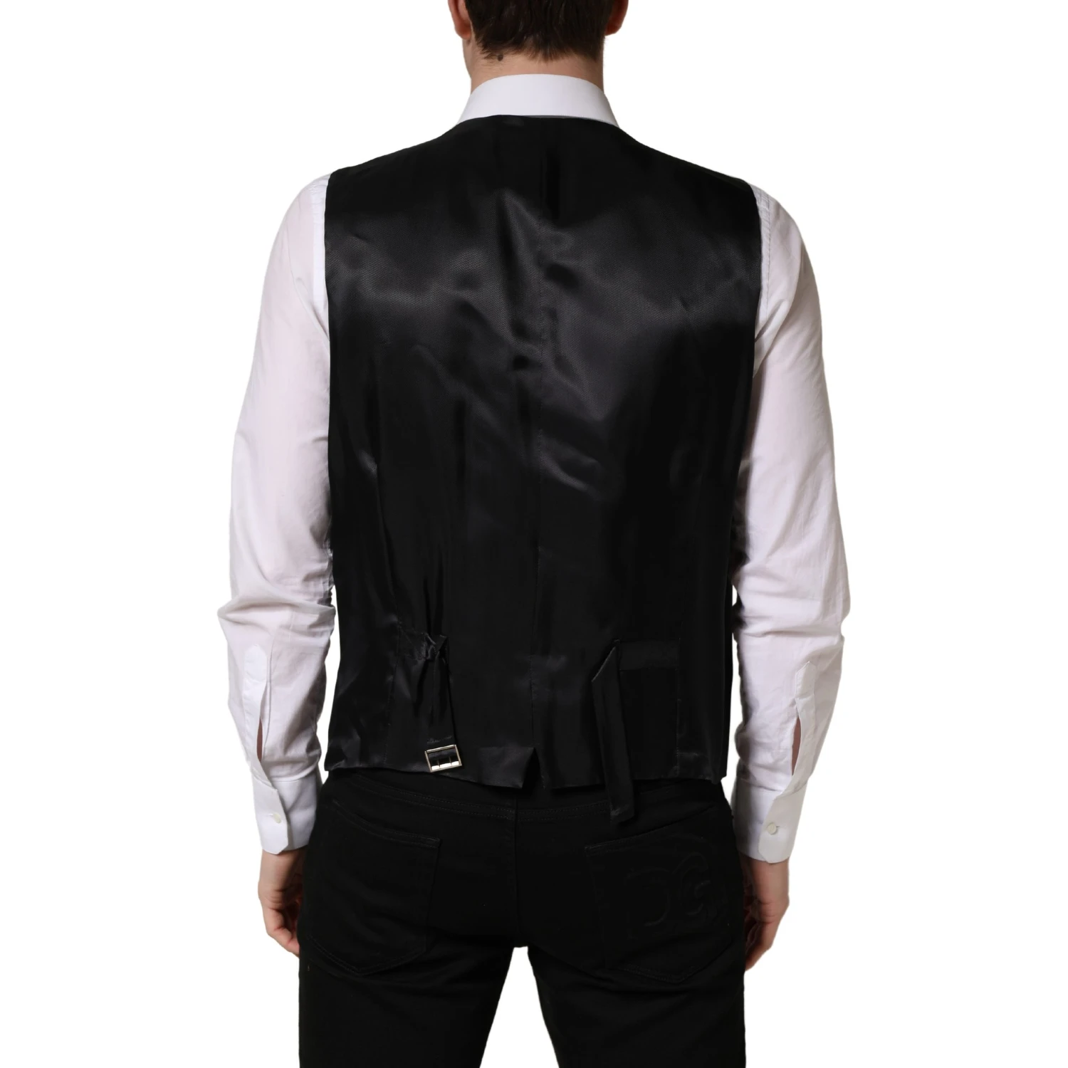 Black Wool Single Breasted Waistcoat Vest
