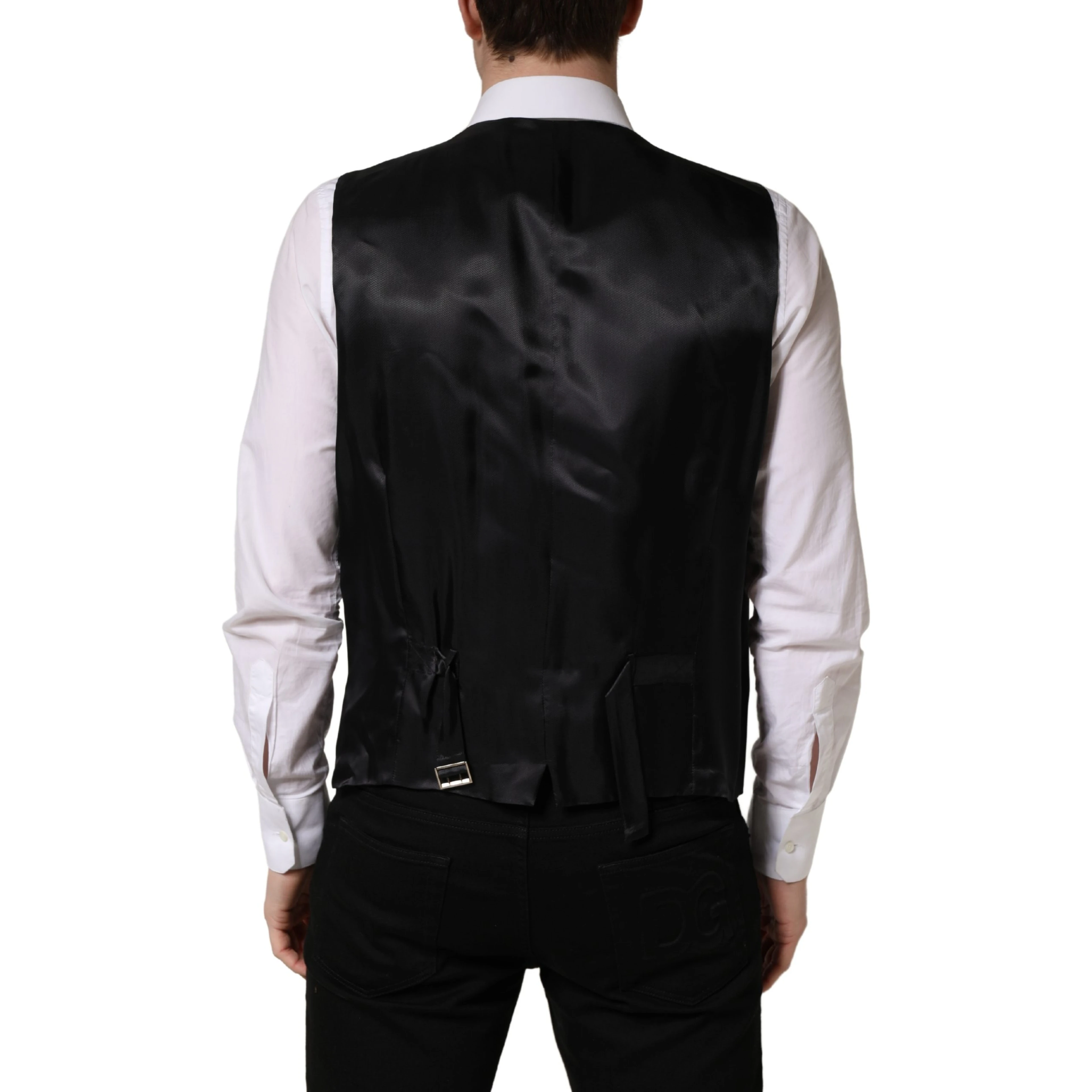 Black Wool Single Breasted Waistcoat Vest