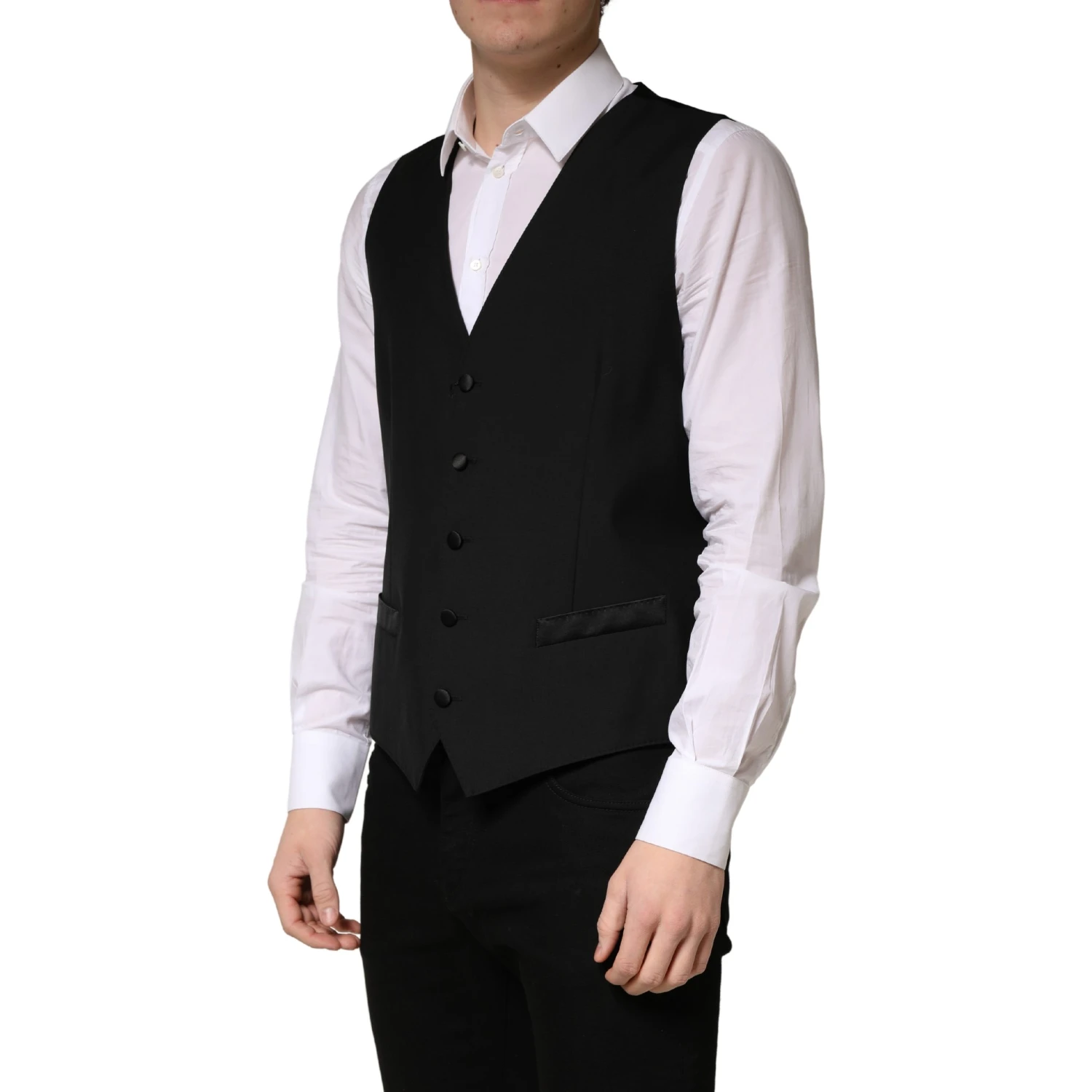 Black Wool Single Breasted Men Waistcoat Vest