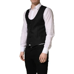 Black Wool Single Breasted Waistcoat Vest