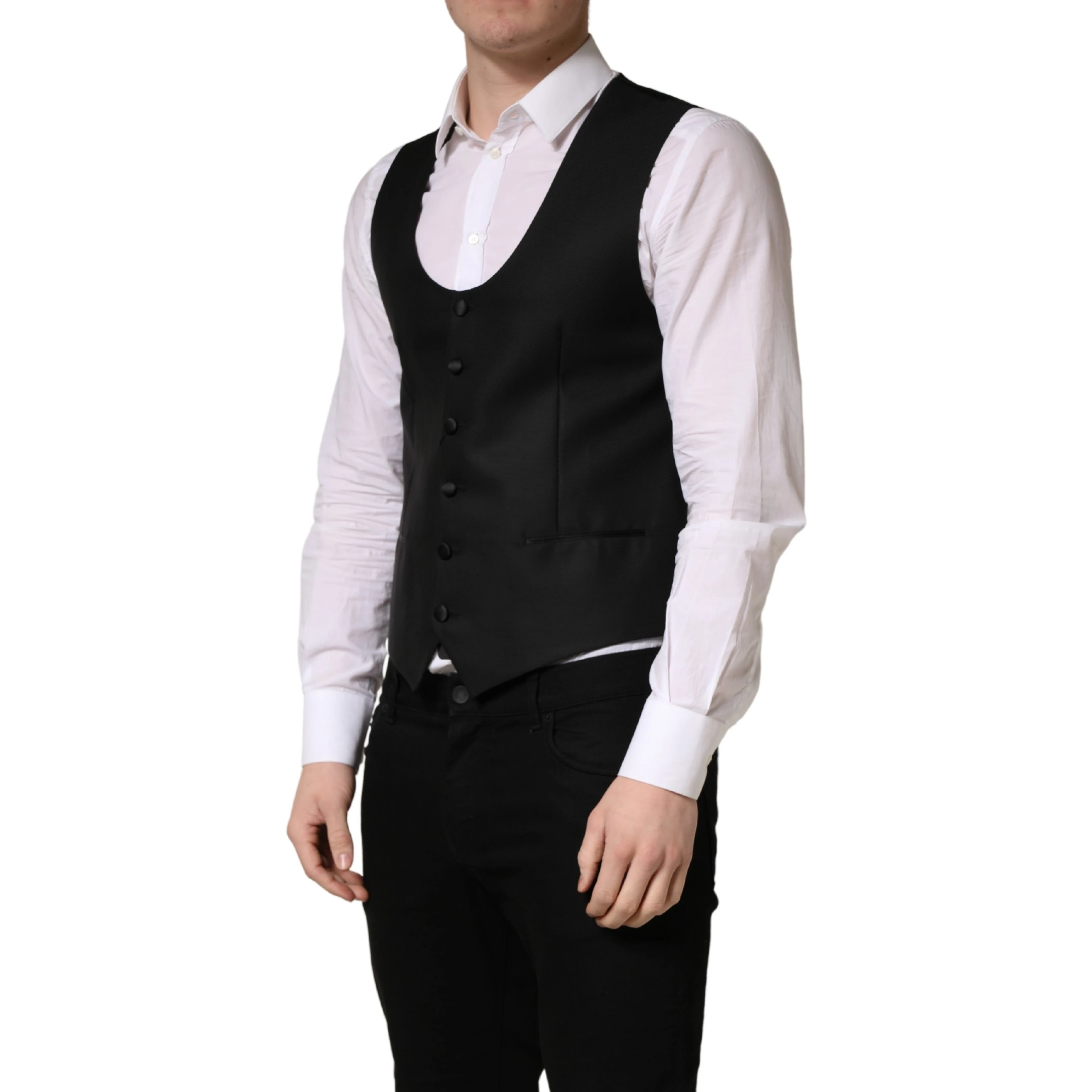Black Wool Single Breasted Waistcoat Vest