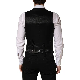 Black Wool Single Breasted Men Waistcoat Vest