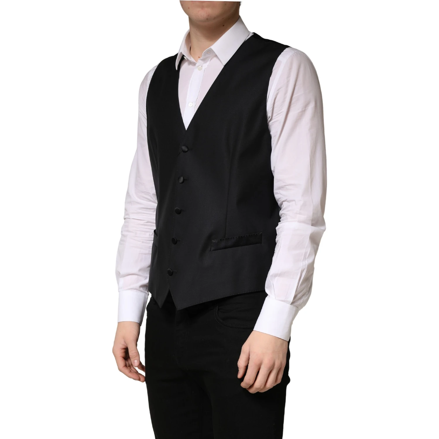 Black Wool Single Breasted Men Waistcoat Vest