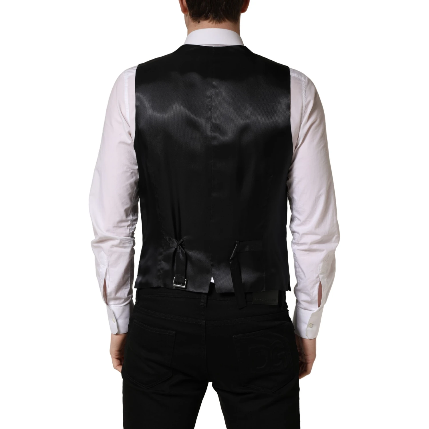 Black Wool Single Breasted Waistcoat Vest