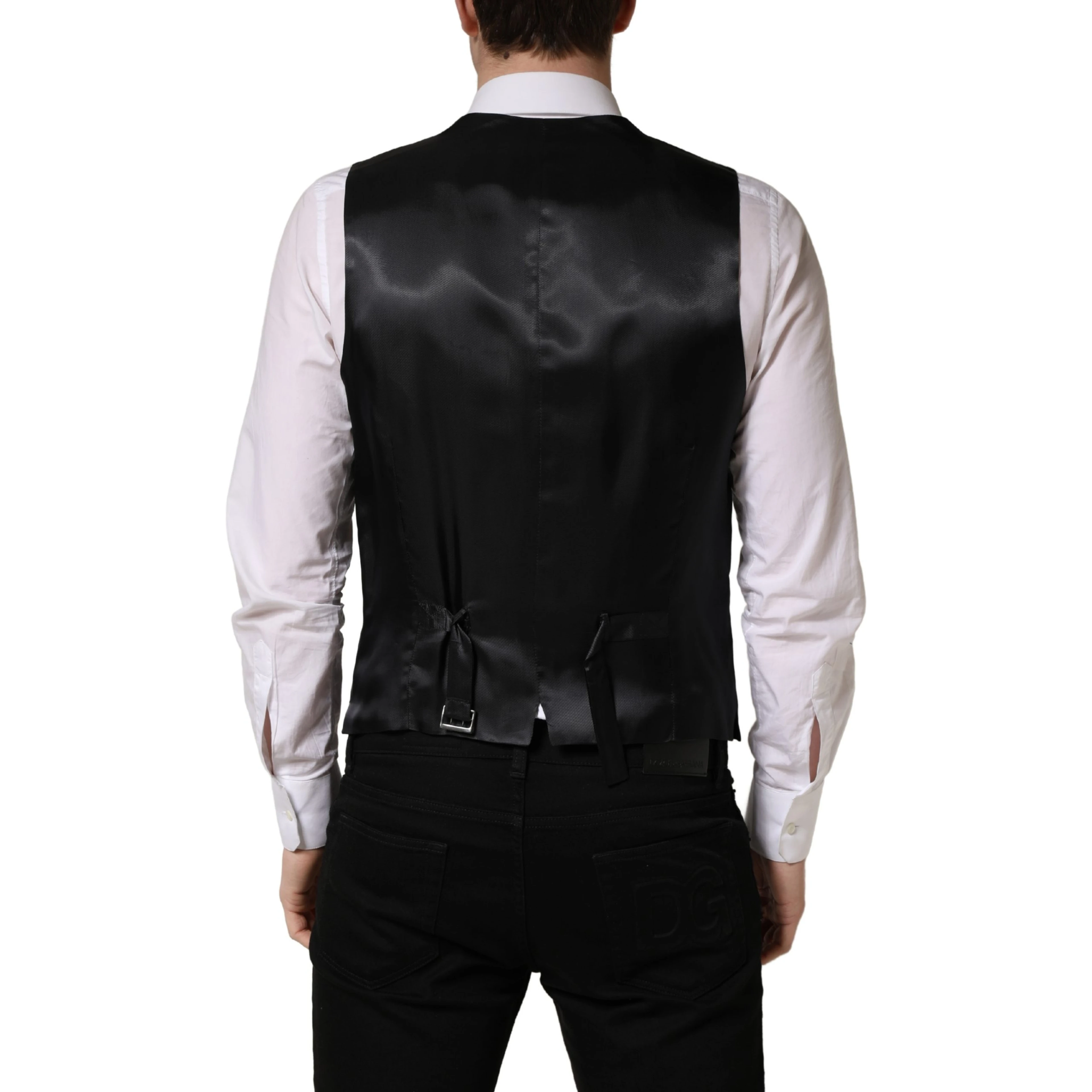 Black Wool Single Breasted Waistcoat Vest