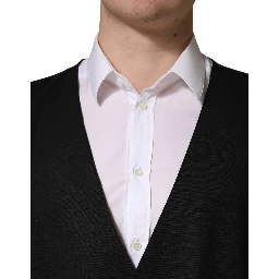 Black Wool Single Breasted Waistcoat Vest