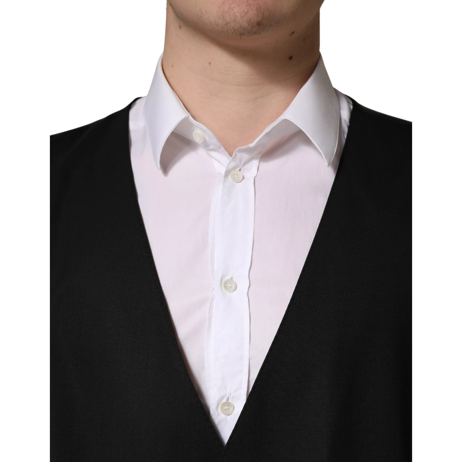 Black Wool Single Breasted Waistcoat Vest