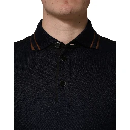 Dark Blue Silk Short Sleeve Men Polo T-shirt
