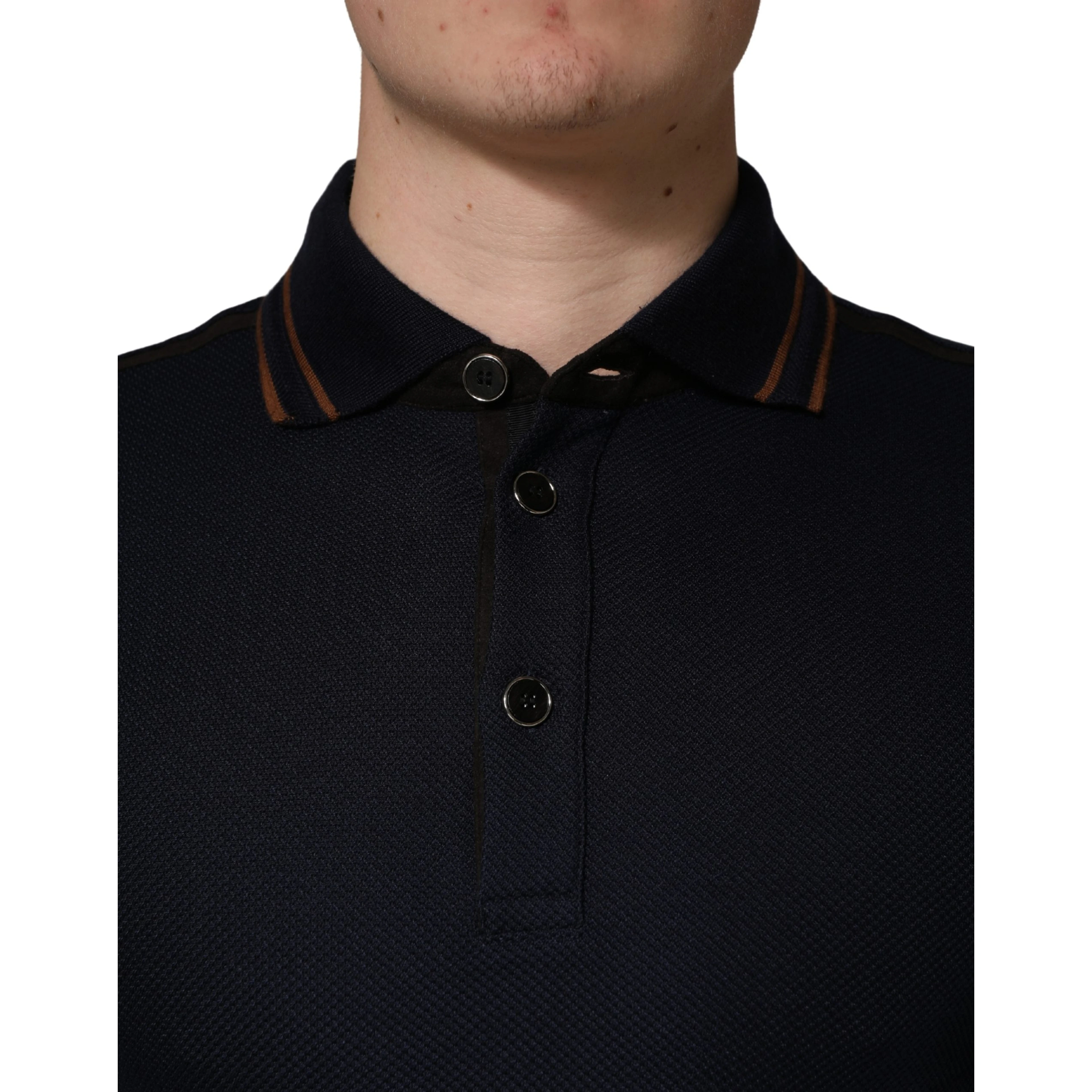 Dark Blue Silk Short Sleeve Men Polo T-shirt