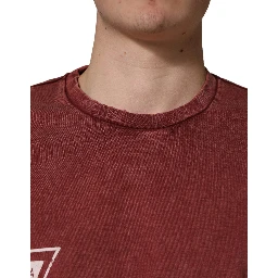 Maroon Print Round Neck Short Sleeve T-shirt