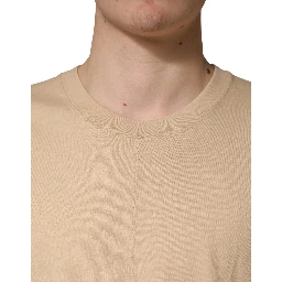 Beige Cotton Roundneck Oversized Fit T-shirt