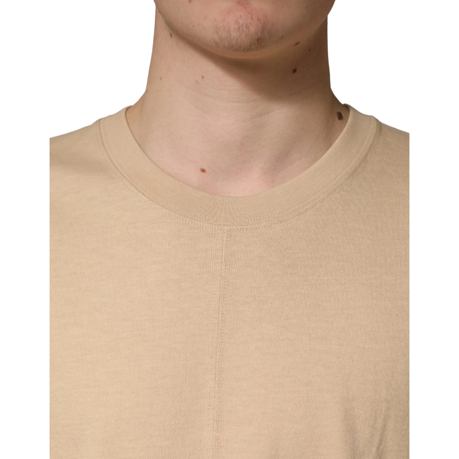Beige Cotton Roundneck Oversized Fit T-shirt