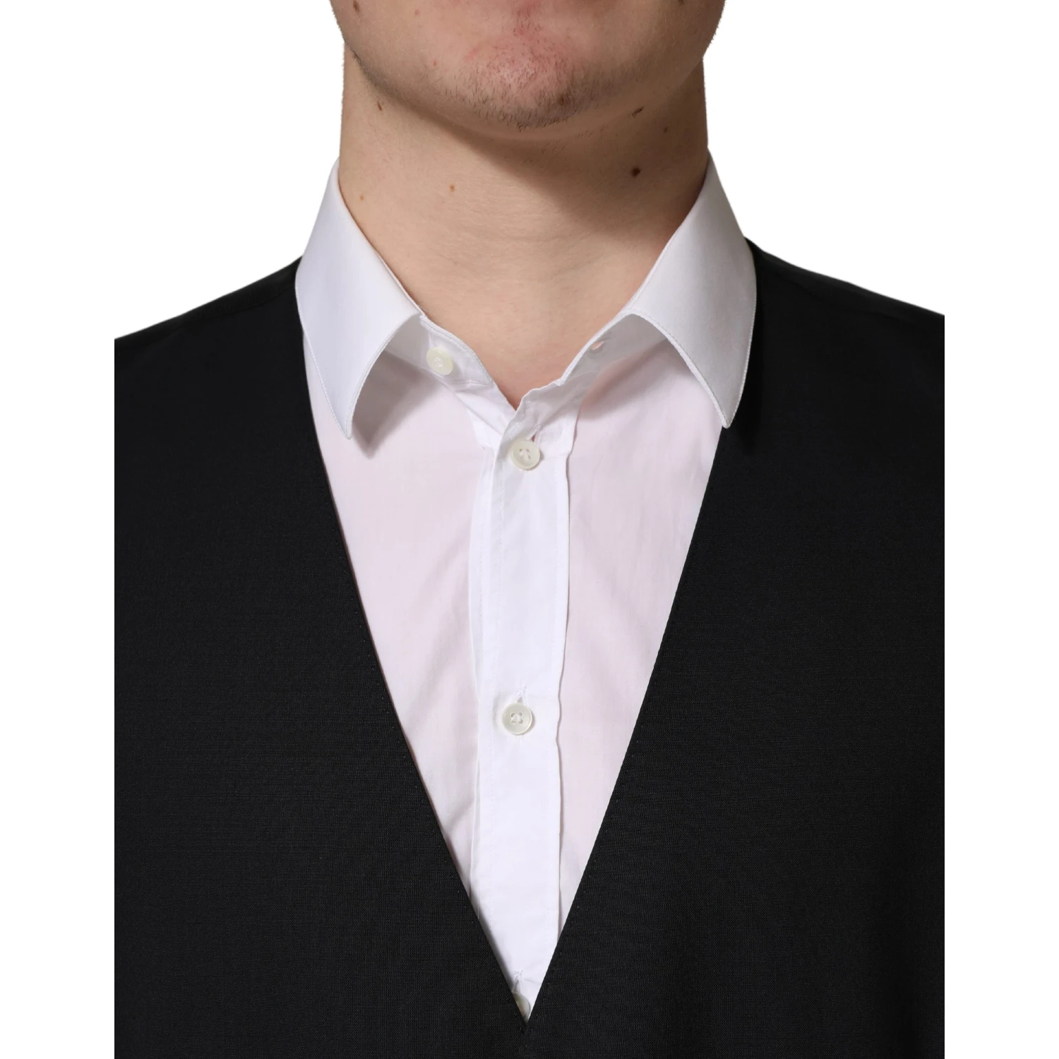 Black Wool Single Breasted Waistcoat Vest