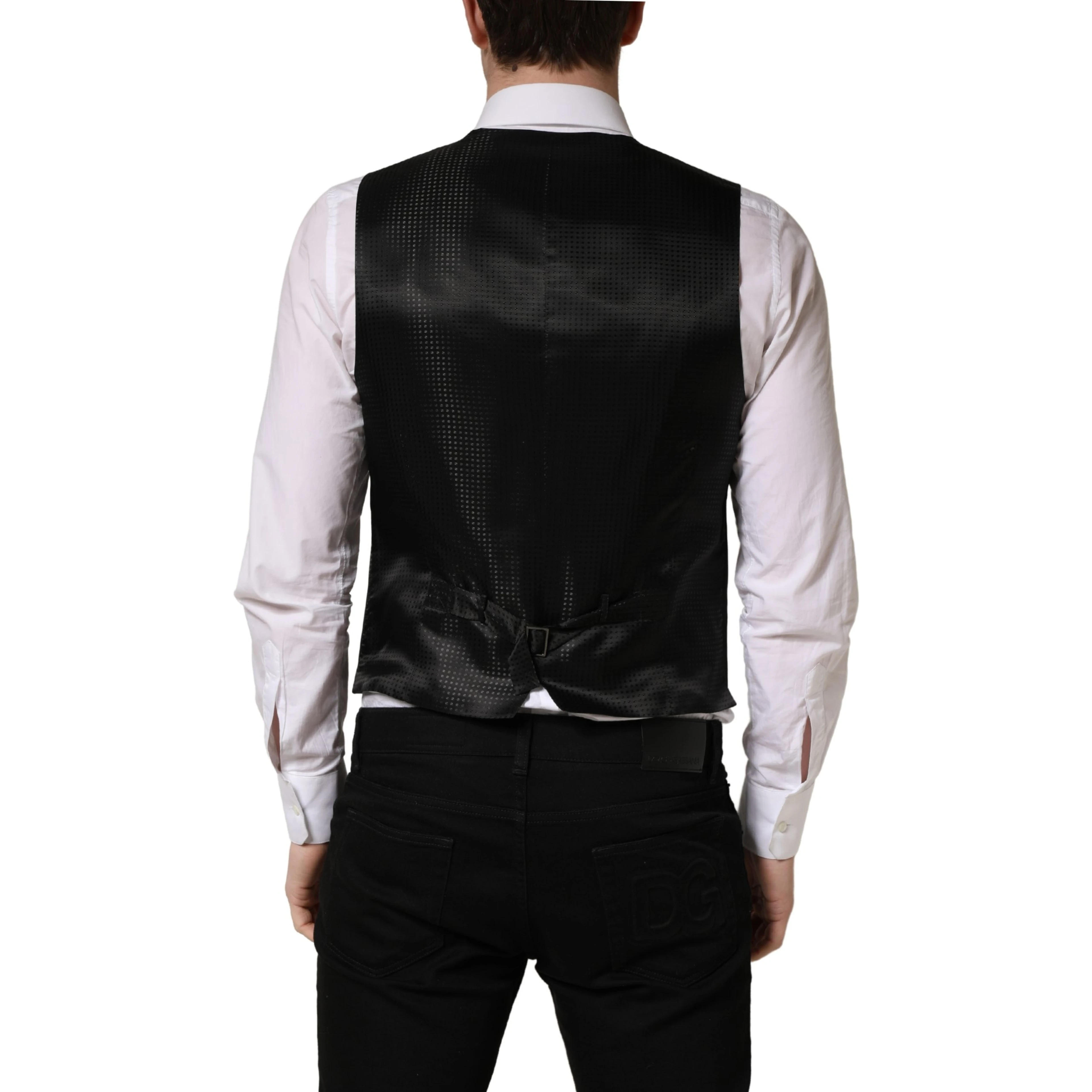 Black Wool Single Breasted Waistcoat Vest