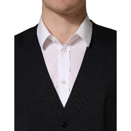 Black Wool Single Breasted Waistcoat Vest