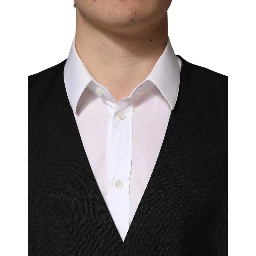 Black Wool Single Breasted Men Waistcoat Vest