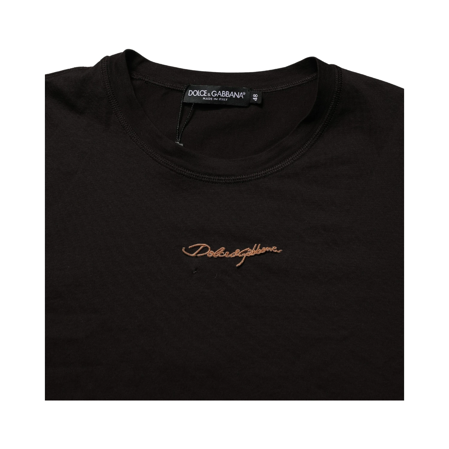 Brown Logo Embroidered Men Crew Neck T-shirt