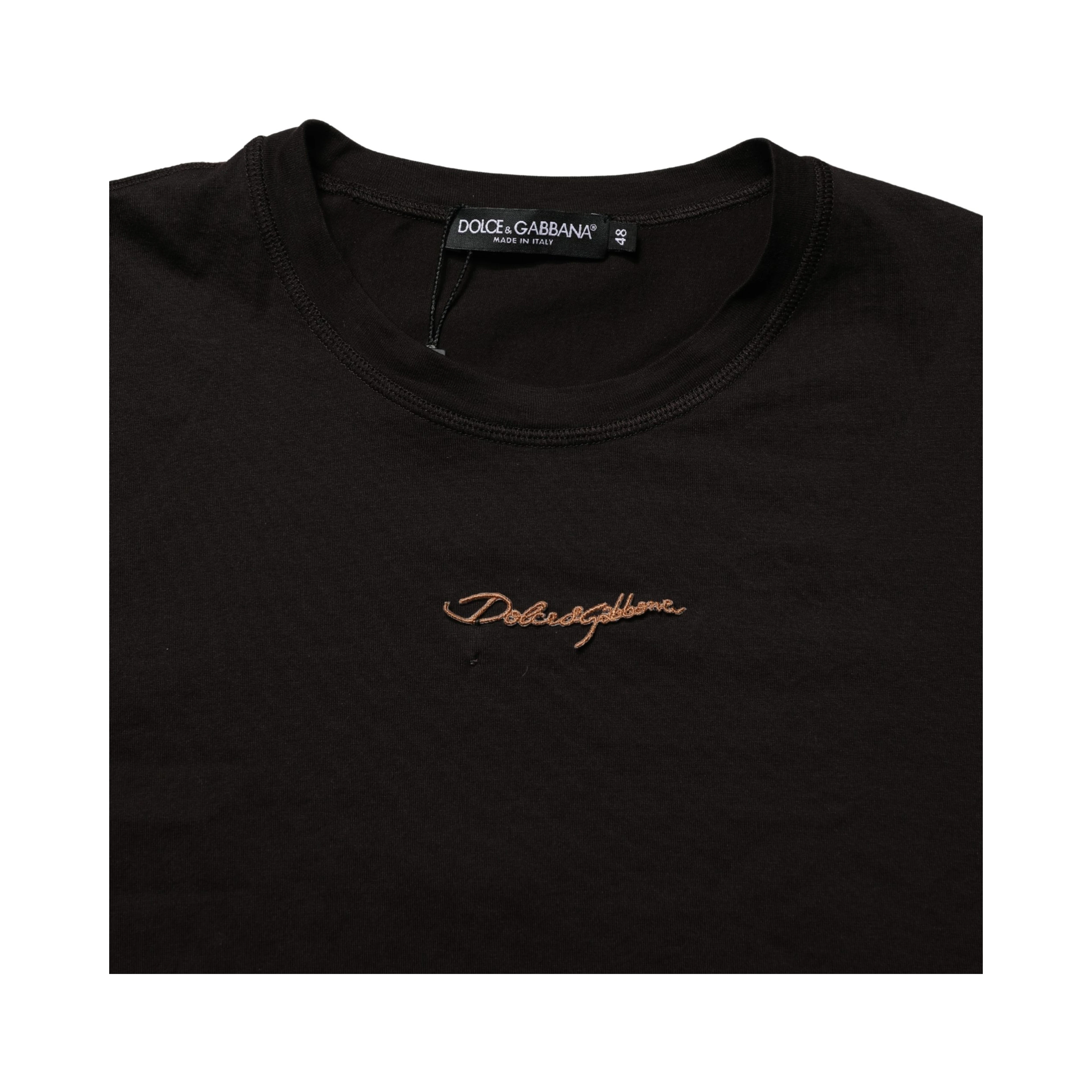 Brown Logo Embroidered Men Crew Neck T-shirt