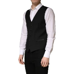 Black Wool Single Breasted Men Waistcoat Vest