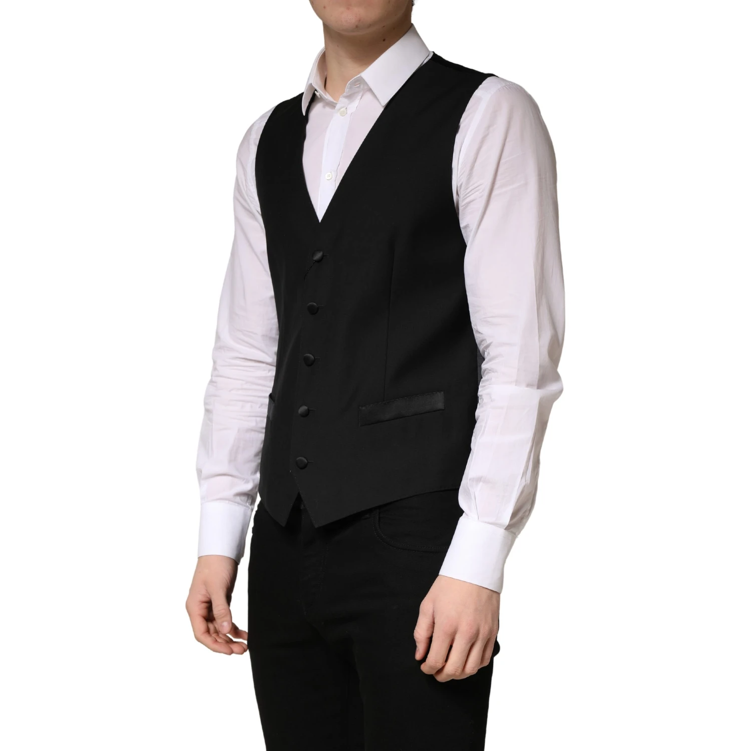 Black Wool Single Breasted Men Waistcoat Vest