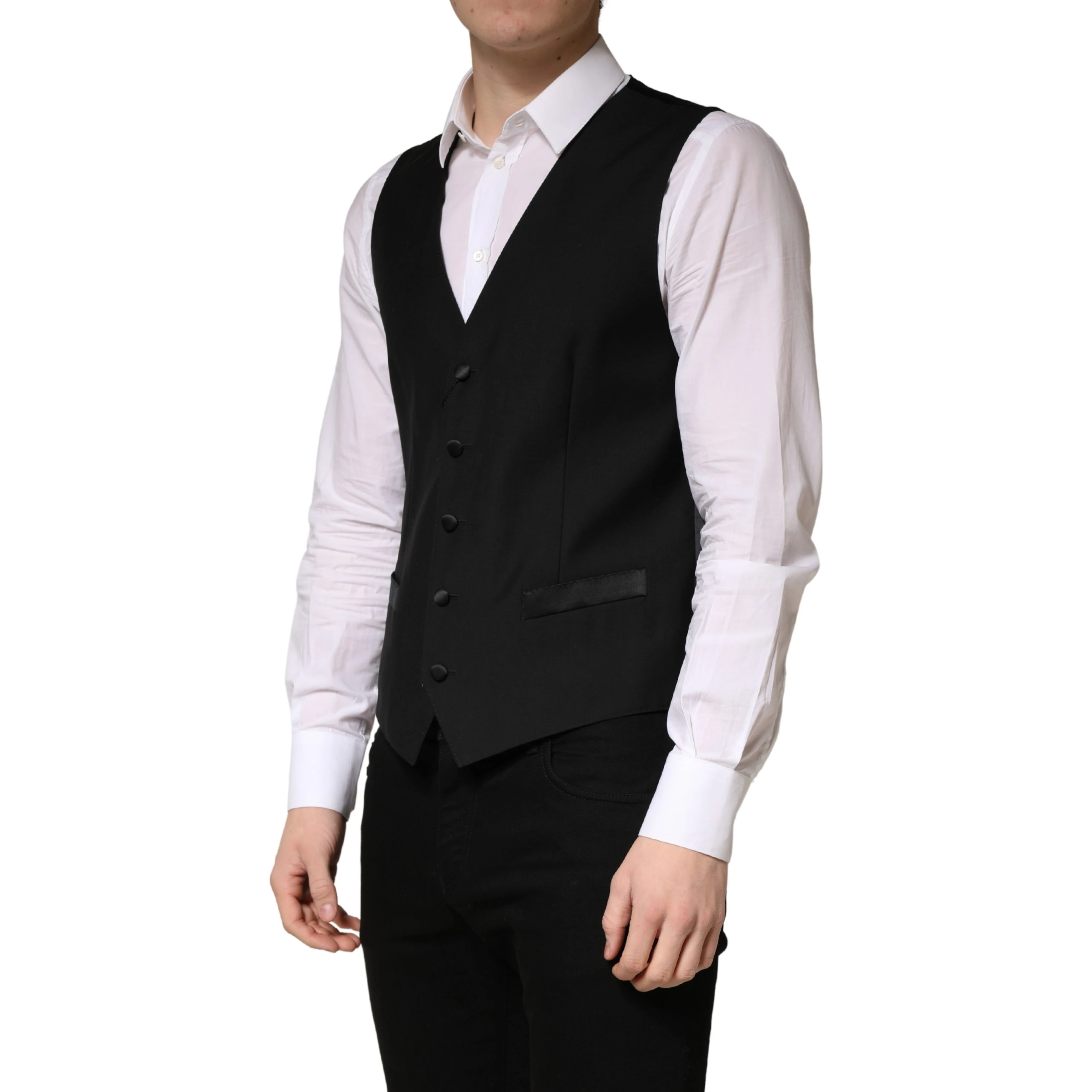 Black Wool Single Breasted Men Waistcoat Vest