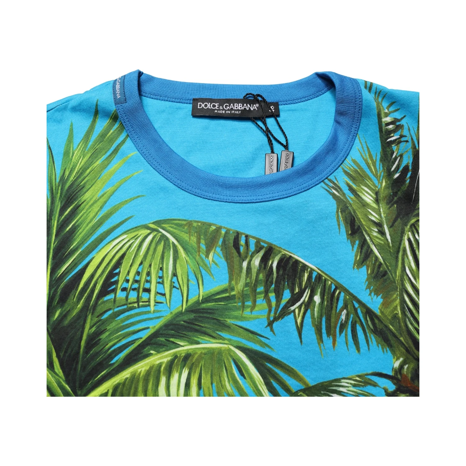 Blue Palm Tree Print Cotton CrewNeck T-shirt