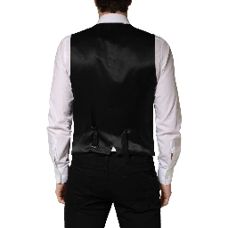 Black Wool Single Breasted Men Waistcoat Vest