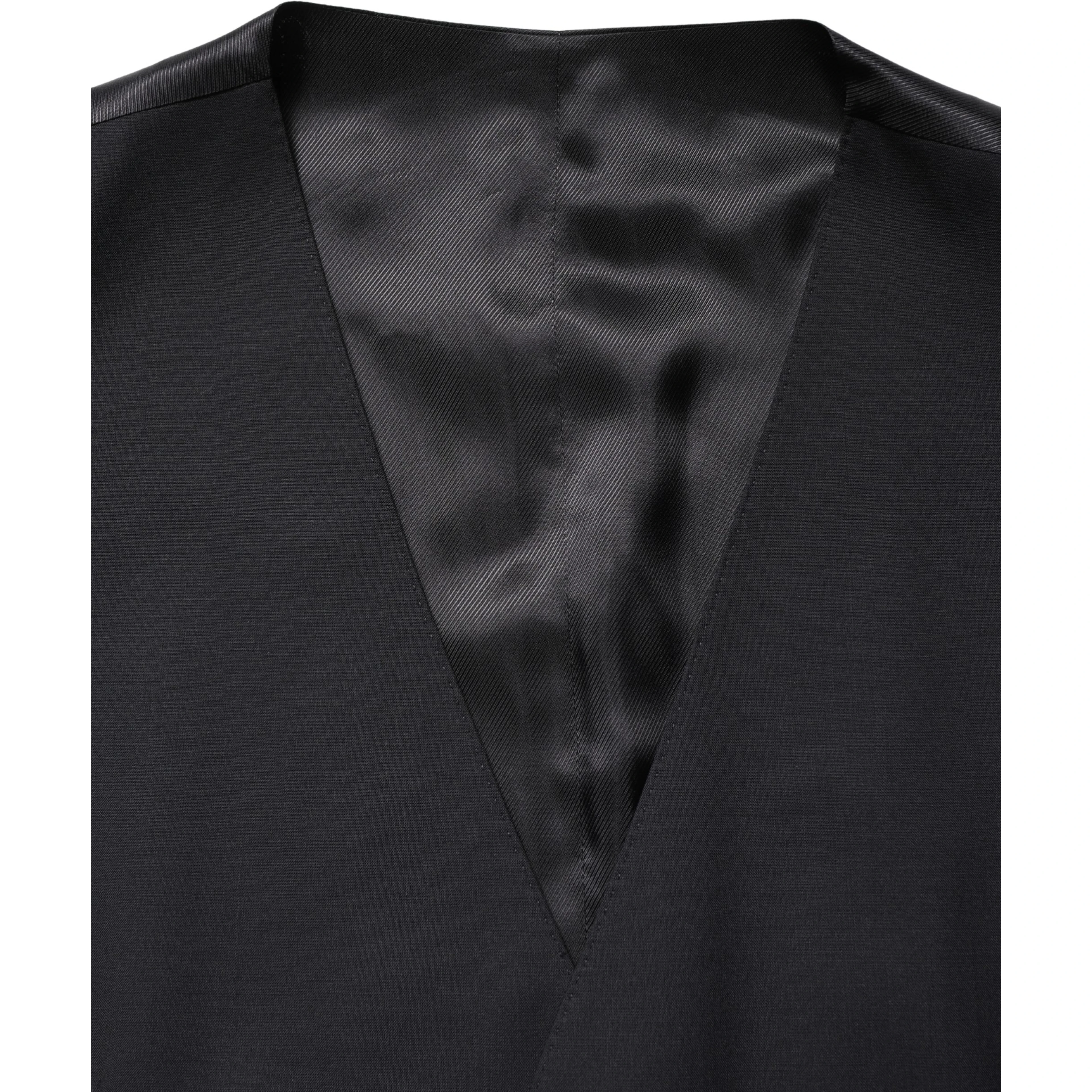 Black Wool Single Breasted Waistcoat Vest